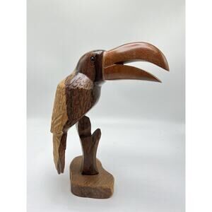 Vintage Wooden Toucan with Intricately Carved‎ Tail Feathers Very Detailed